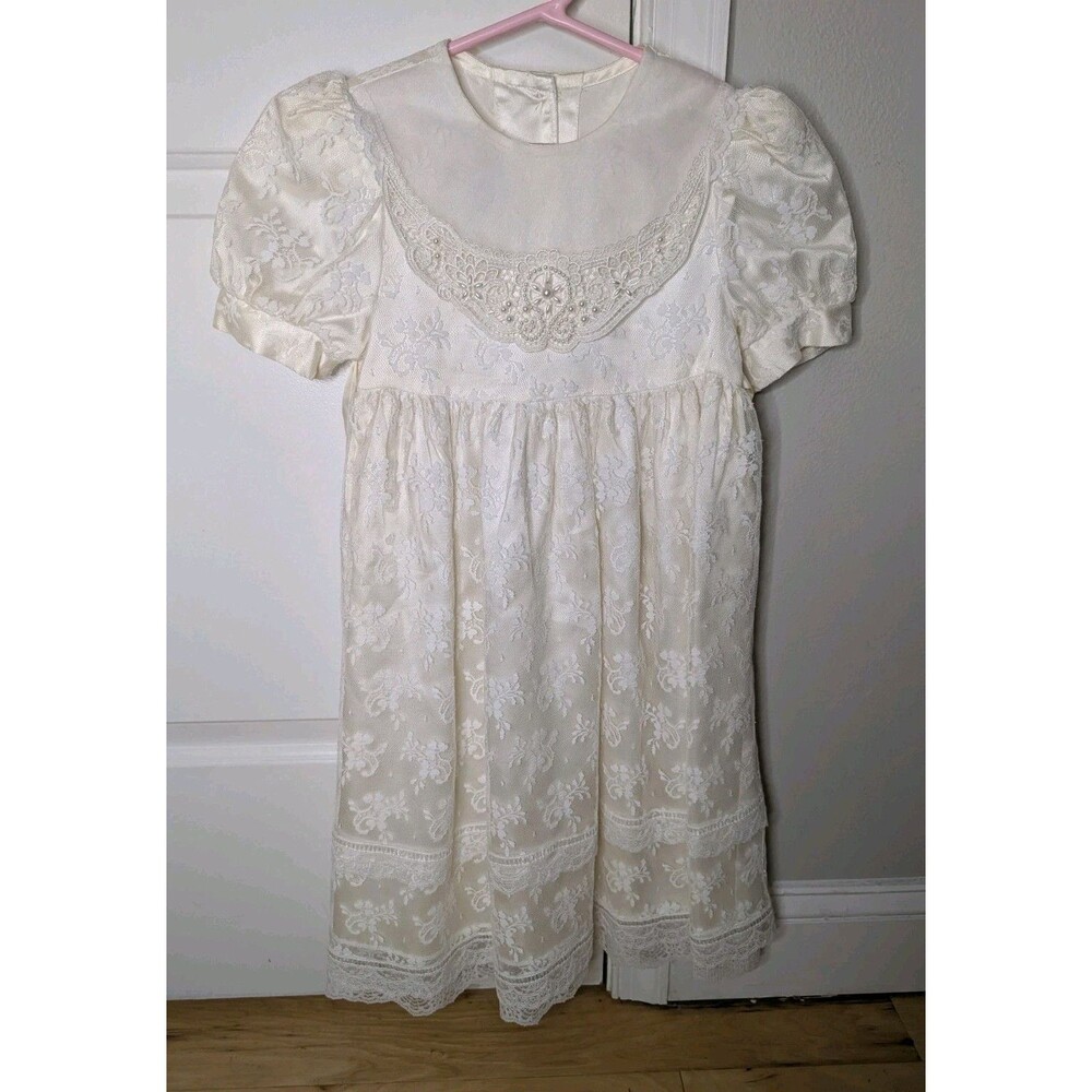 Vintage Jessica McClintock Girl's Lace Beaded Dress Ivory White Communion Size 5